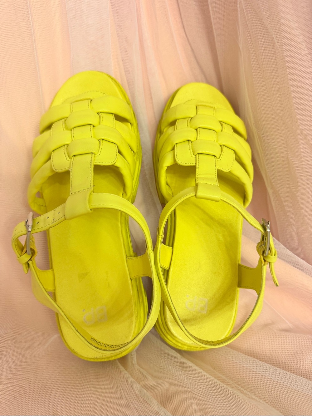 👠bp Neon Yellow Braided Strap Sandals